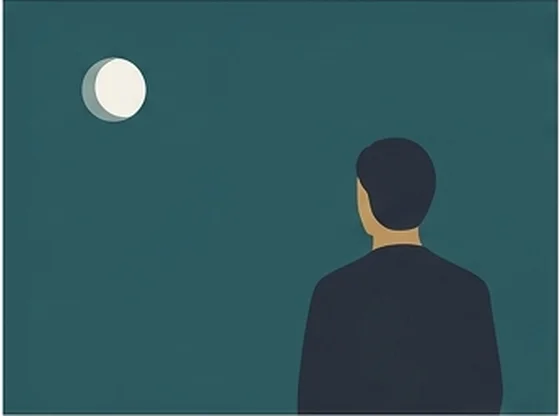 밤하늘의 달과 등을 돌린 사람의 실루엣 — 보지 않아도 달은 거기 있는가